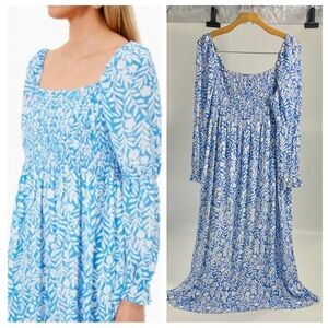 Tuckernuck SAIL TO SABLE STS Hydrangea Print Blue and White Maxi Cottage Dress L